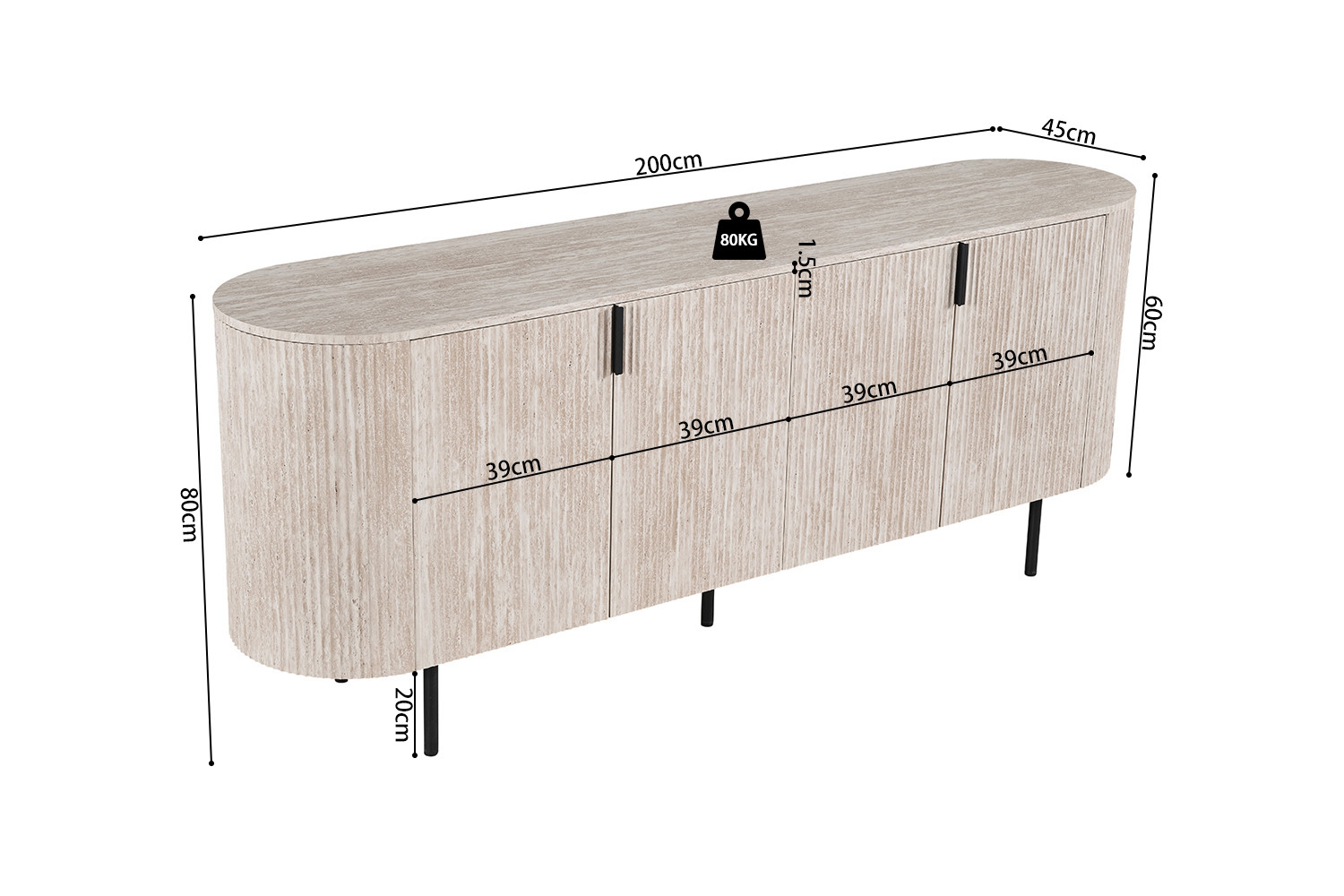 Image 10 for Dressoir Lagos 200 cm Decor Travertin Beige