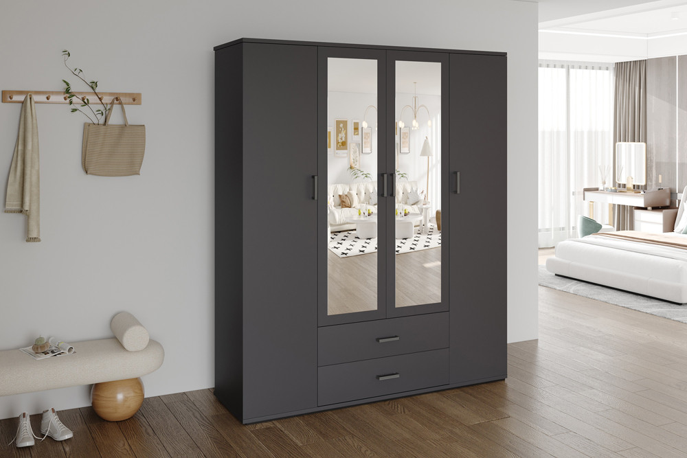 Image 1 for Kledingkast Marc 4 deuren met 2 spiegels Donkergrijs