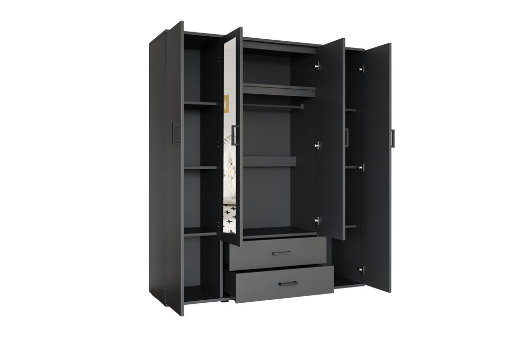 Image 3 for Kledingkast Marc 4 deuren met 2 spiegels Donkergrijs