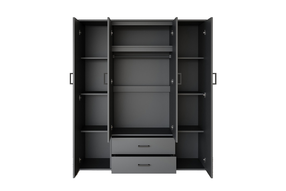 Image 5 for Kledingkast Marc 4 deuren met 2 spiegels Donkergrijs