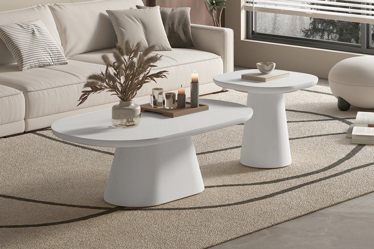 Image 2 for NEW - Salontafel Tavira 55 cm Ovaal Cement Ecru