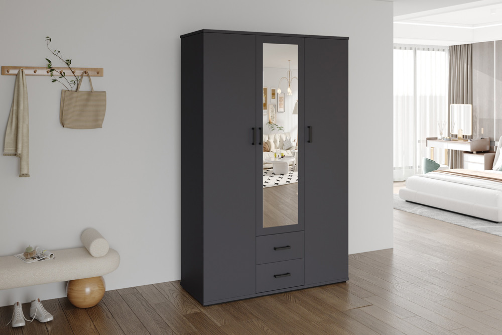 Image 1 for Kledingkast Marc 3 deuren met spiegel Donkergrijs
