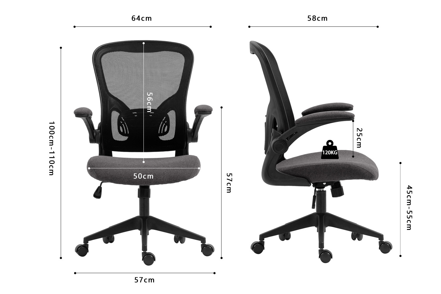 Image 6 for Bureaustoel Marcos Mesh Zwart/Grijs