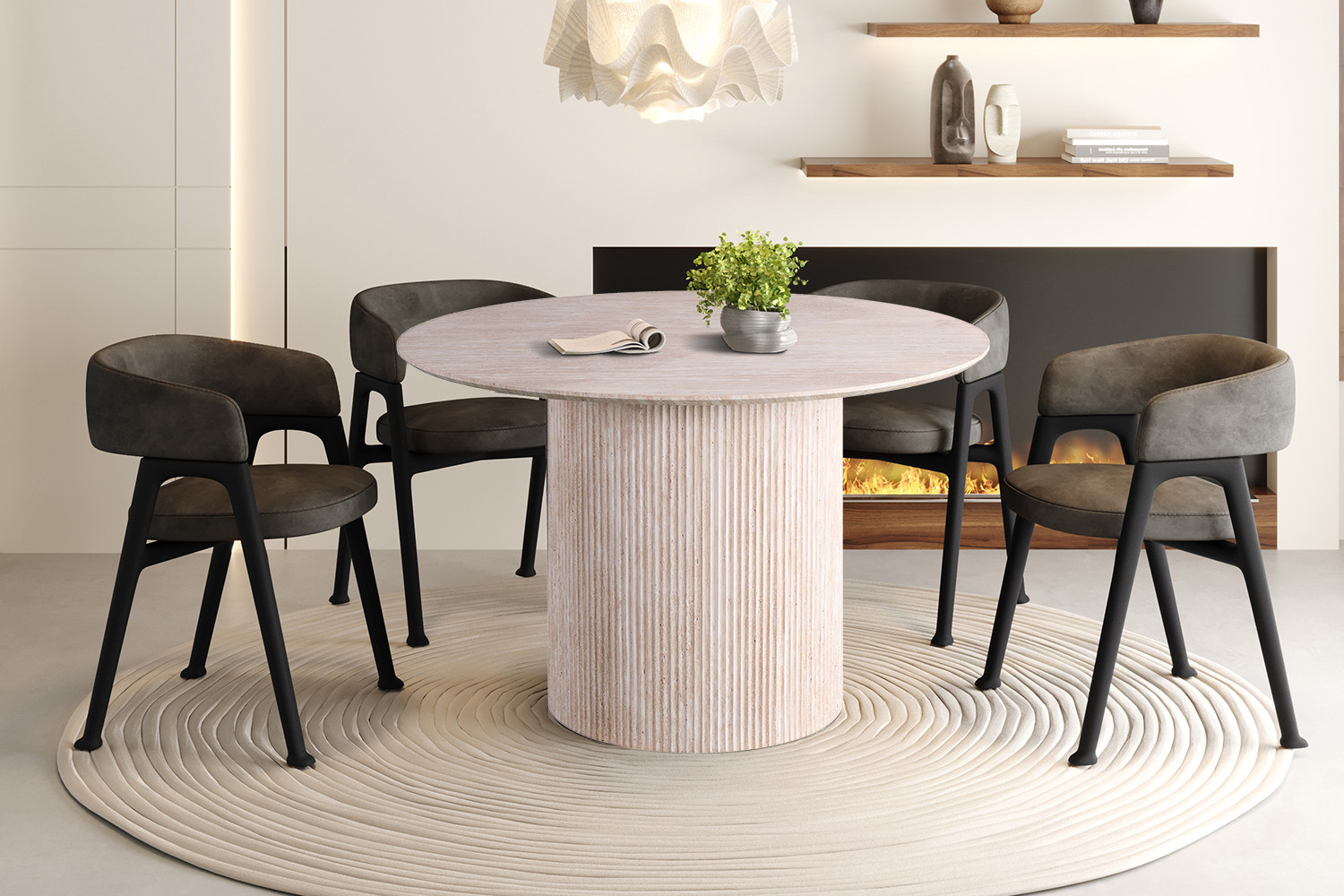 Image 1 for Tafel Lagos 120 cm Rond Decor Travertin Beige