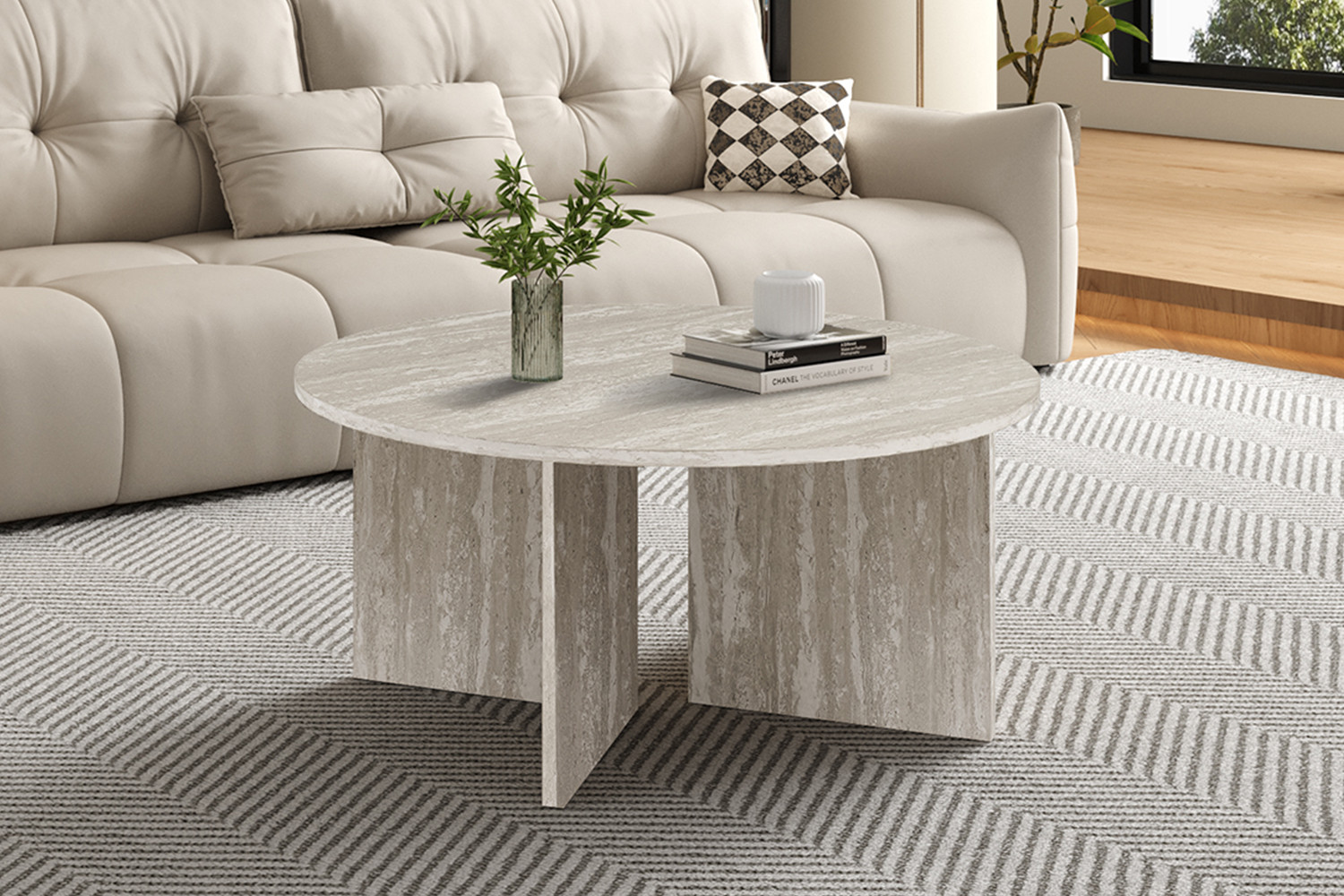 Image 1 for NEW - Salontafel Drasir Rond Decor Travertin Grijs