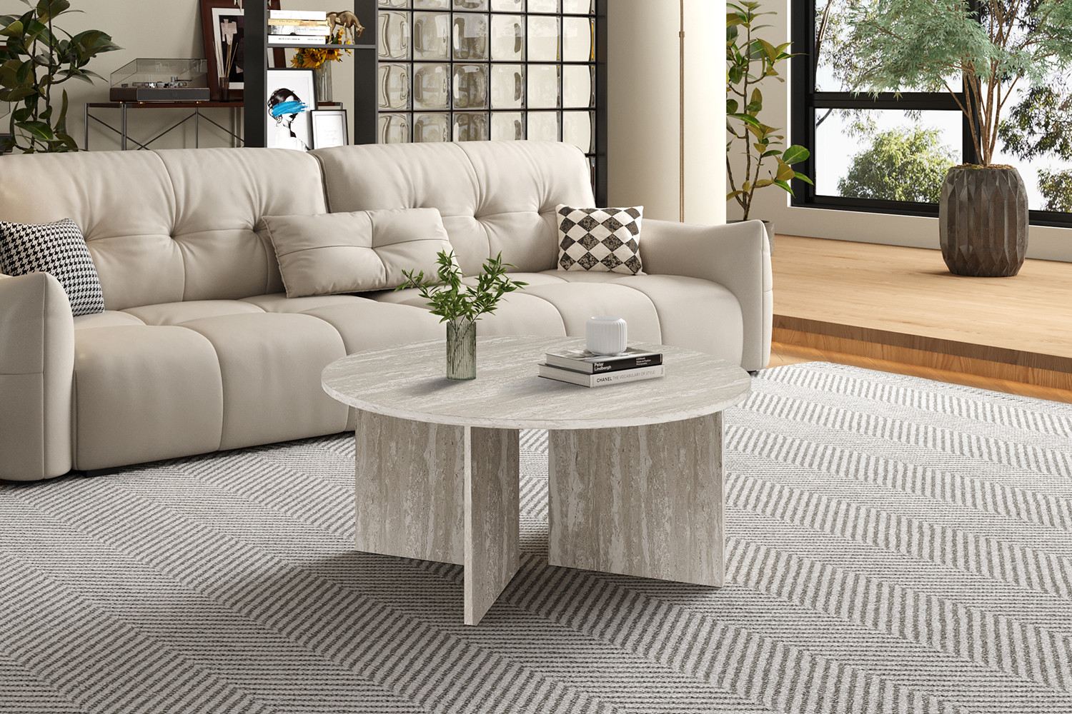 Image 2 for NEW - Salontafel Drasir Rond Decor Travertin Grijs