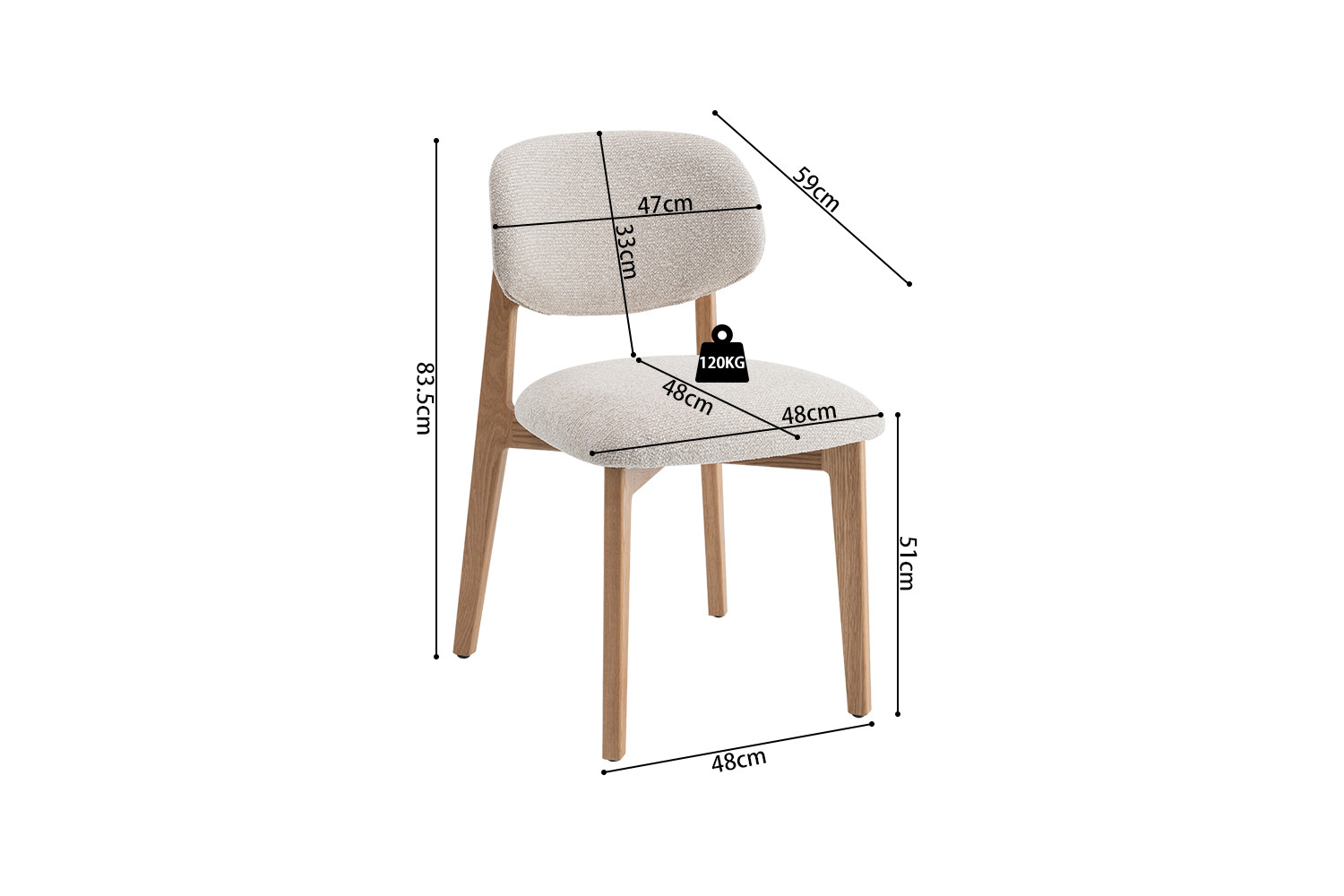 Image 18 for NEW - Stoel Carmen Massieve Eik Stof Ote Milan 103 Beige