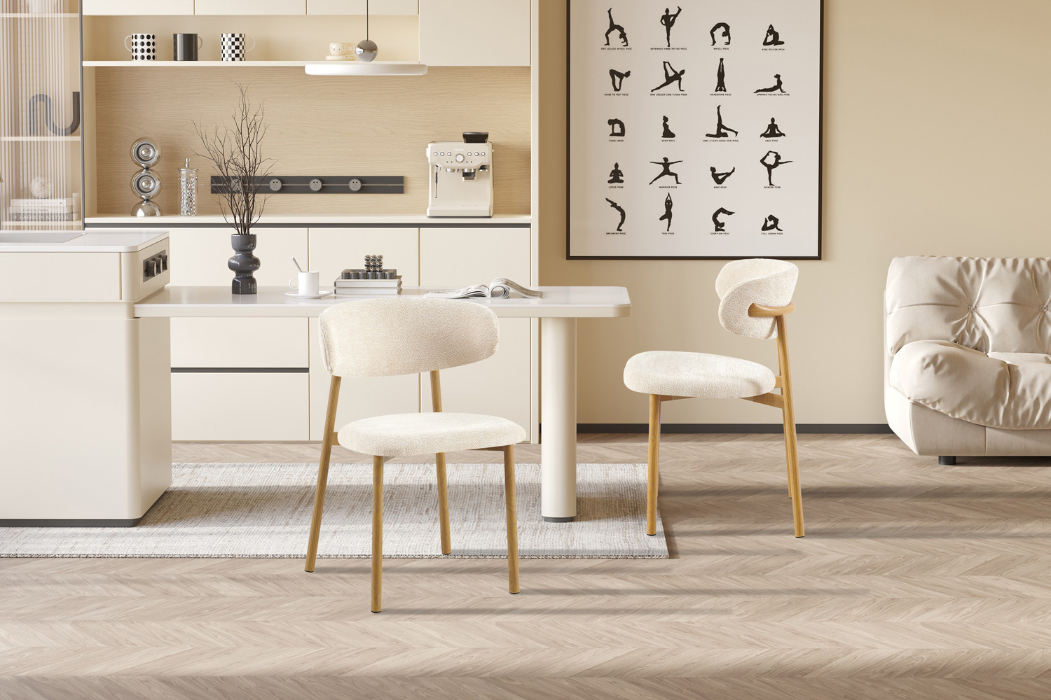 Image 3 for NEW - Stoel Coco Metalen onder. Naturel - Stof Fabb Raven 24 Beige