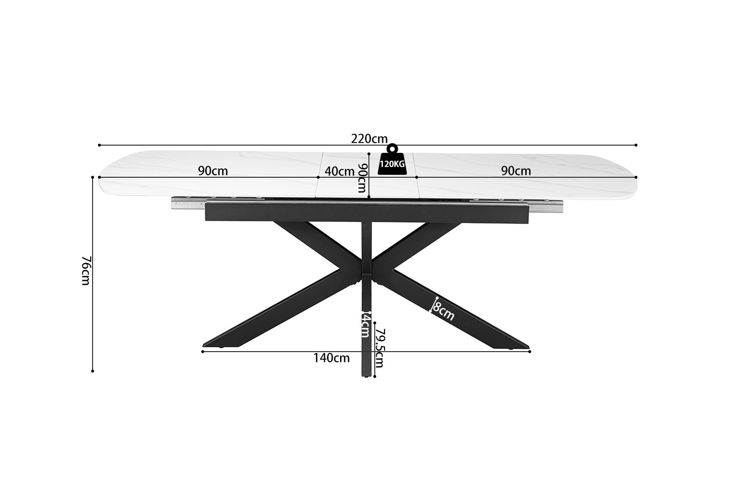 Image 9 for NEW - Uitschuifbare tafel Hestia 180-220 cm Deens Ovaal Steen Wit