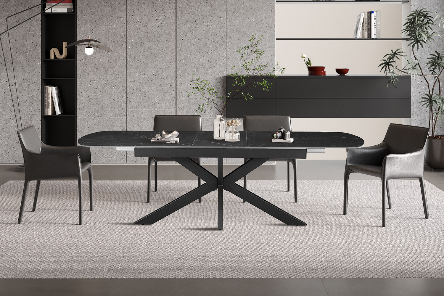 Image 2 for NEW - Uitschuifbare tafel Hestia 180-220 cm Deens Ovaal Steen Zwart