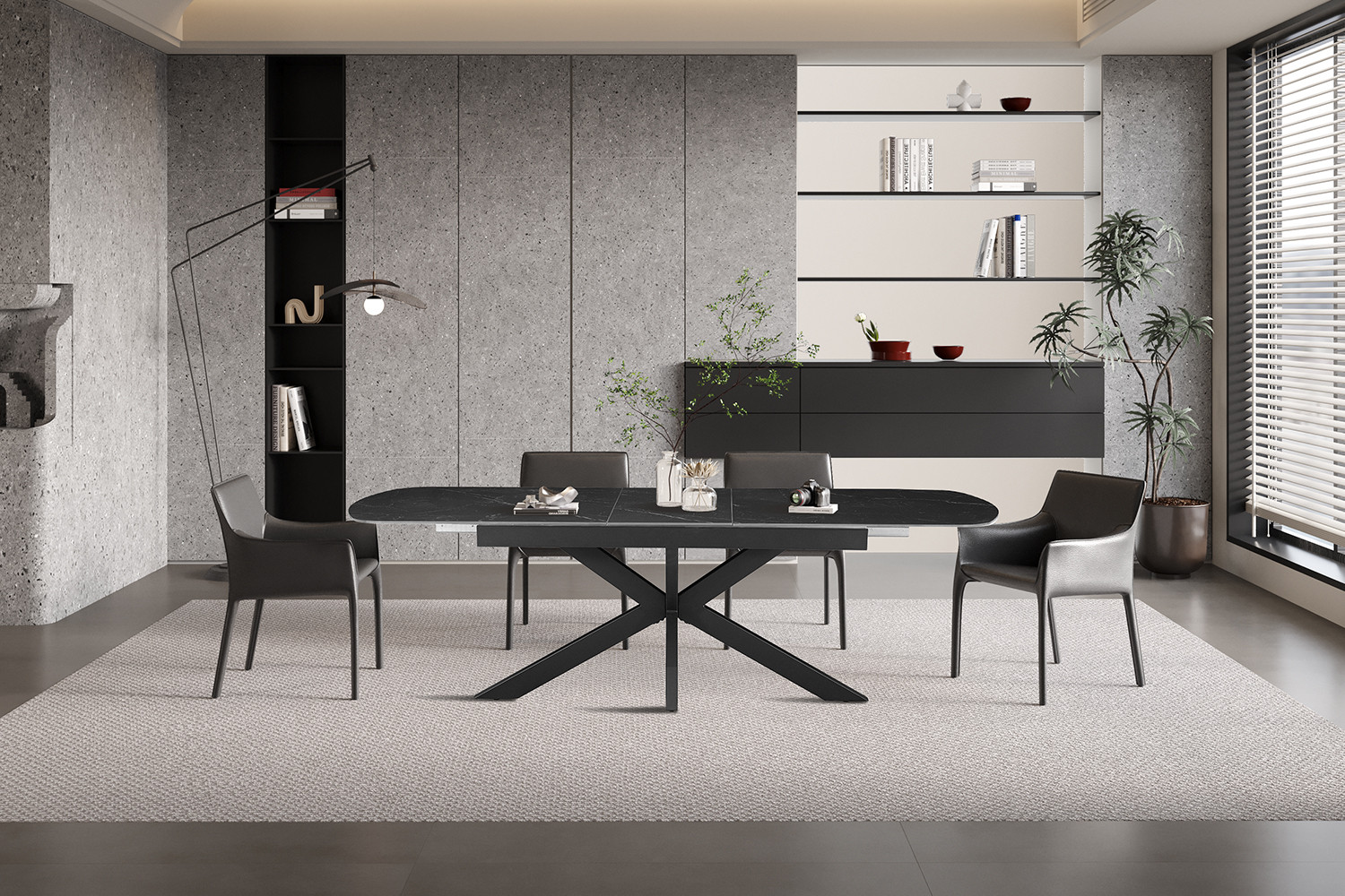 Image 3 for NEW - Uitschuifbare tafel Hestia 180-220 cm Deens Ovaal Steen Zwart