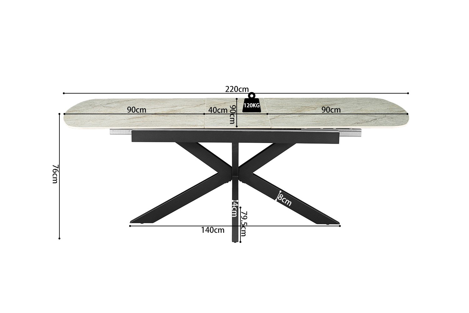 Image 10 for NEW -Uitschuifbare tafel Hestia 180-220 cm Deens Ovaal Glanz. Steen Beige