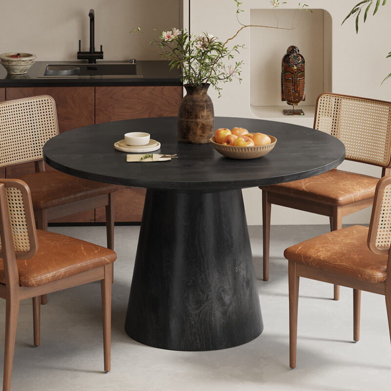 Image 1 for Tafel Tommy 130 cm Rond Mango hout Zwart