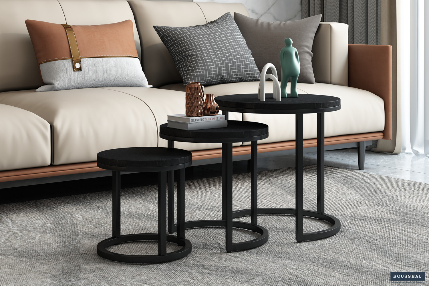 Image 1 for Bijzettafel Plano 3-delig Mango hout zwart