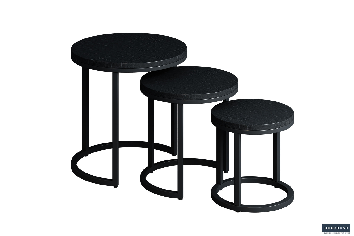 Image 2 for Bijzettafel Plano 3-delig Mango hout zwart