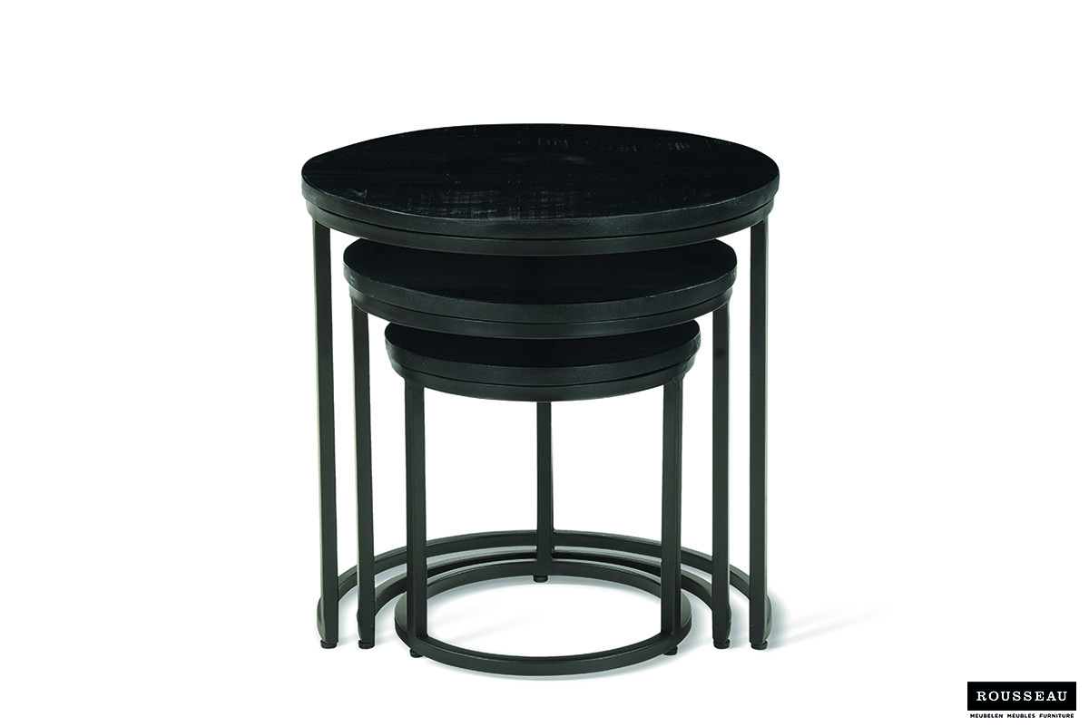 Image 5 for Bijzettafel Plano 3-delig Mango hout zwart