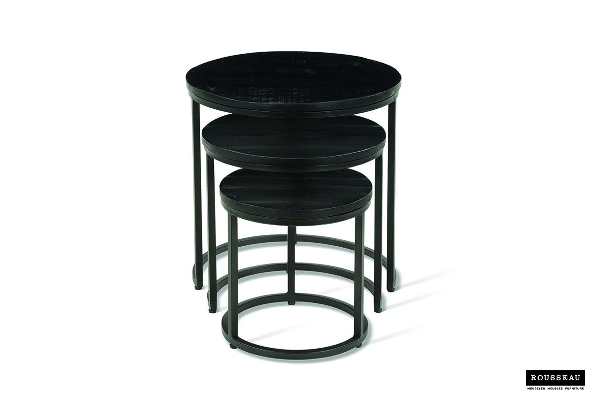 Image 6 for Bijzettafel Plano 3-delig Mango hout zwart