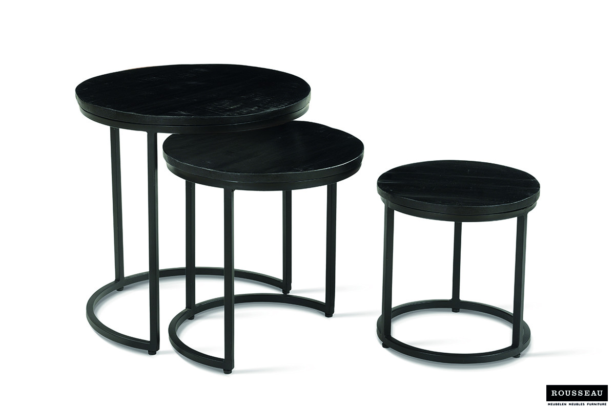 Image 8 for Bijzettafel Plano 3-delig Mango hout zwart