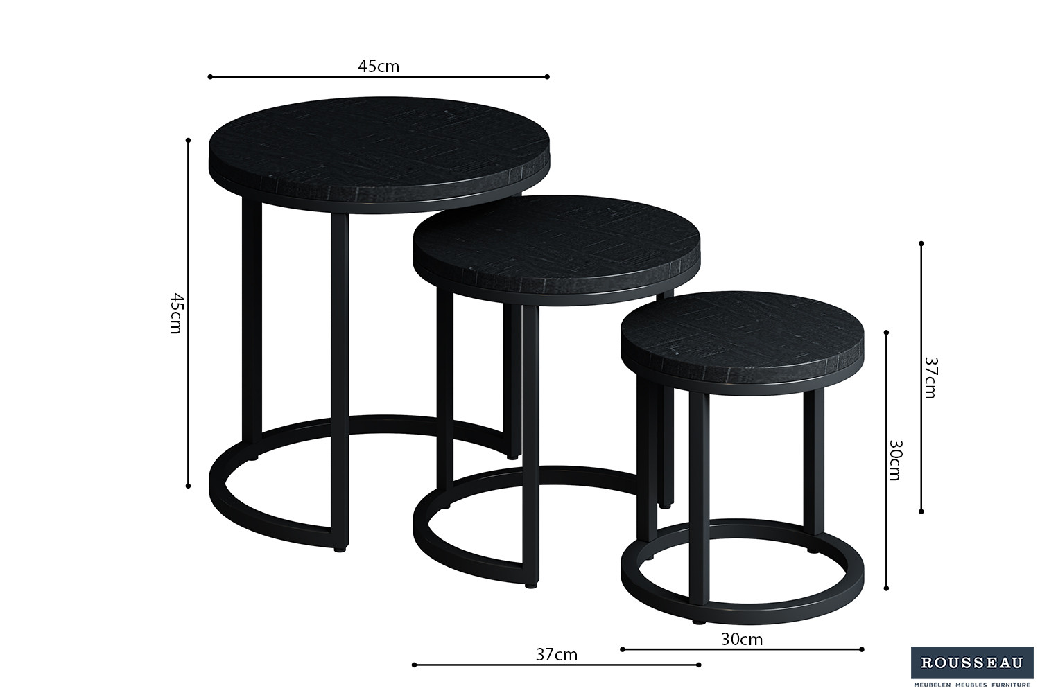 Image 9 for Bijzettafel Plano 3-delig Mango hout zwart