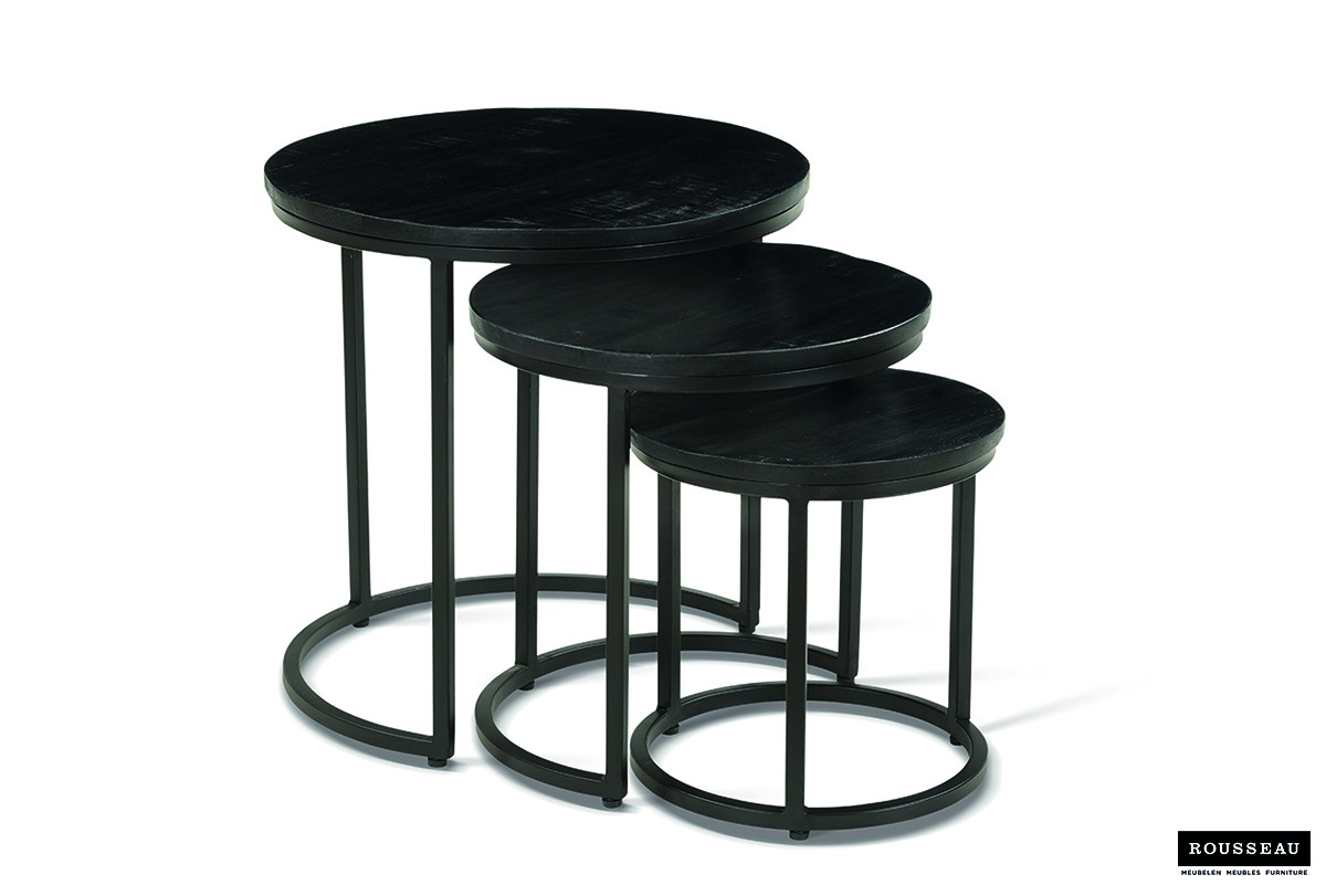 Image 7 for Bijzettafel Plano 3-delig Mango hout zwart