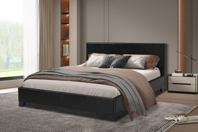 Image 1 for Bed Roma 160x200 met lattenbodem PU Zwart