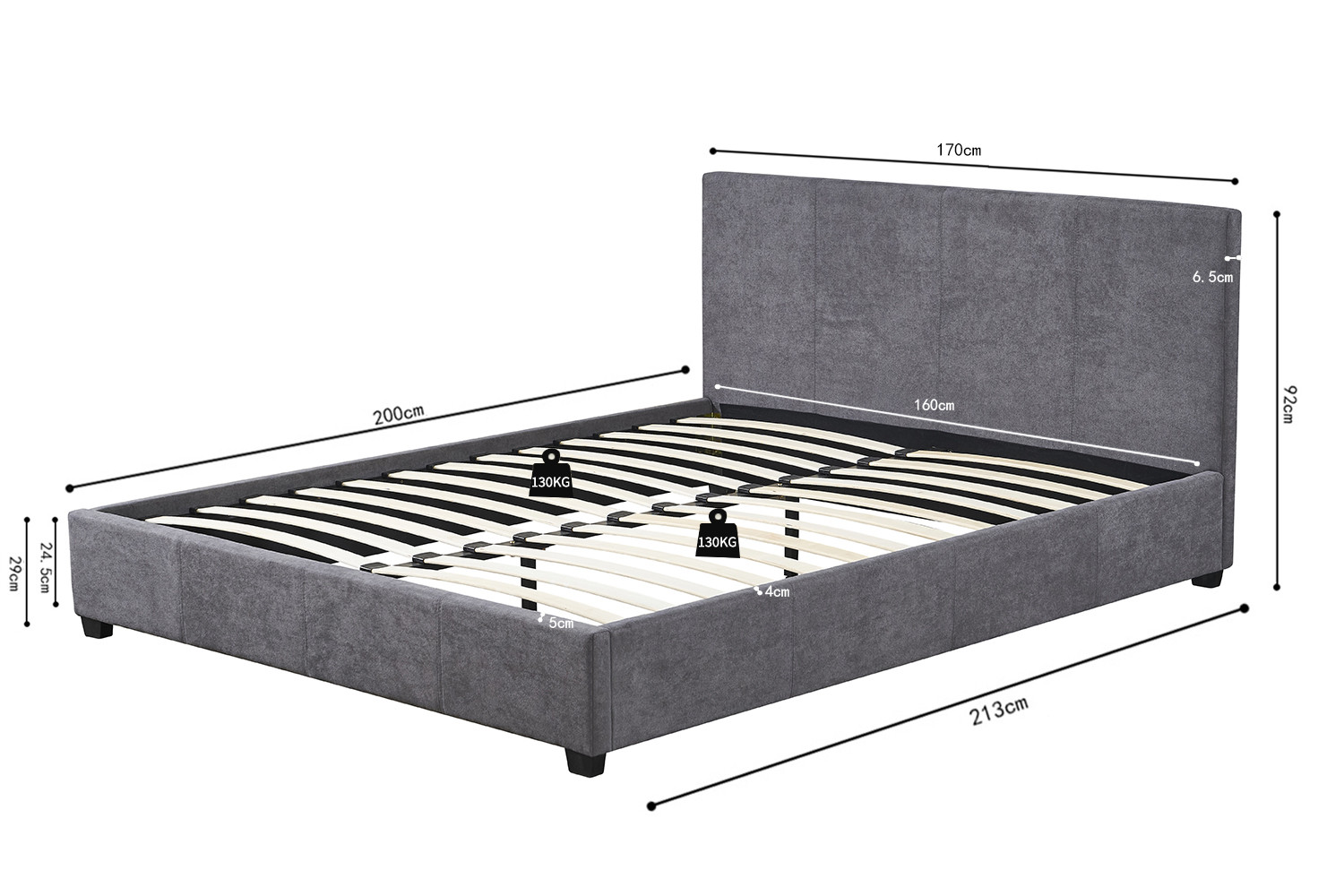 Image 7 for Bed Roma 160x200 met lattenbodem Stof Grijs