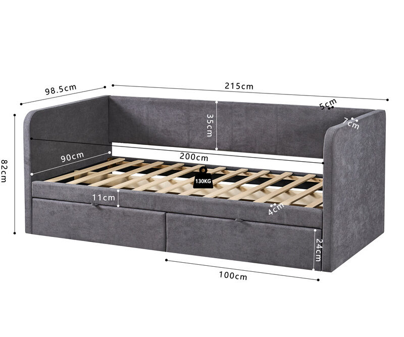 Image 7 for Bed Parma 90x200 met lattenbodem Stof Grijs