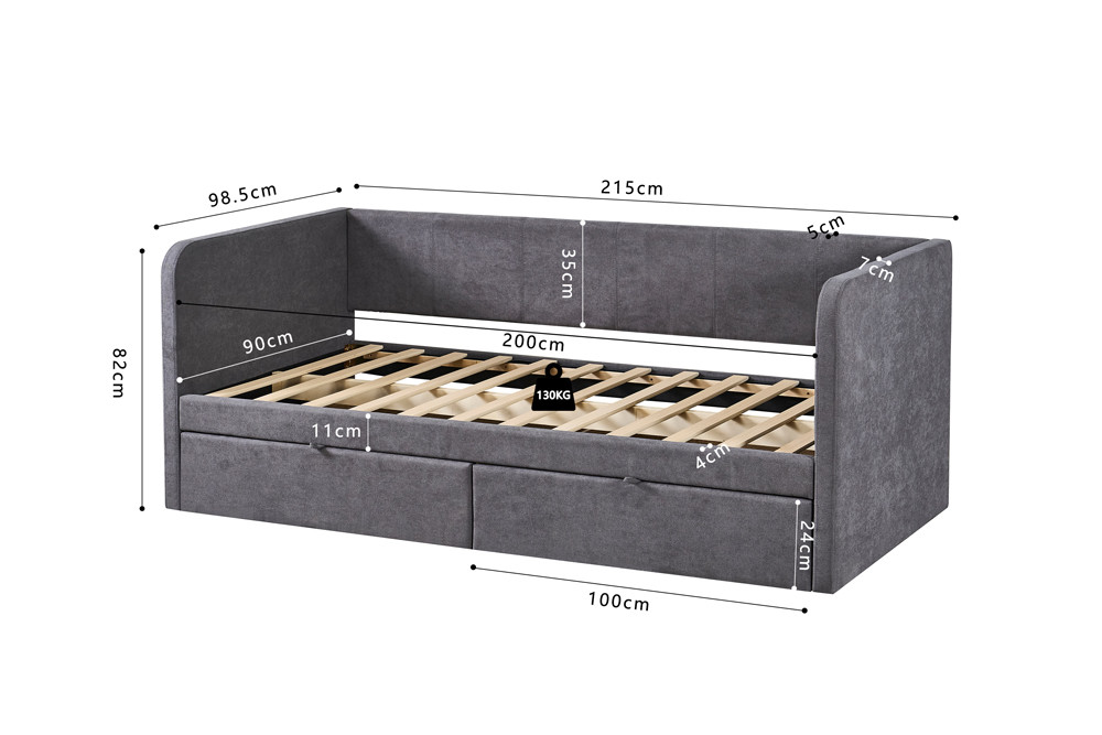Image 7 for Bed Parma 90x200 met lattenbodem Stof Grijs