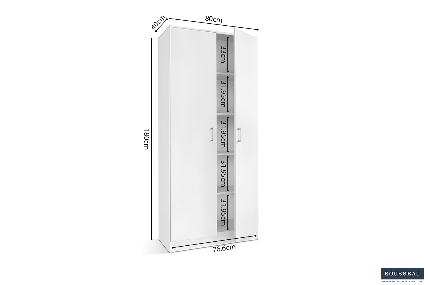 Image 6 for Opbergkast Ray 2 deuren en 4 legplanken Wit