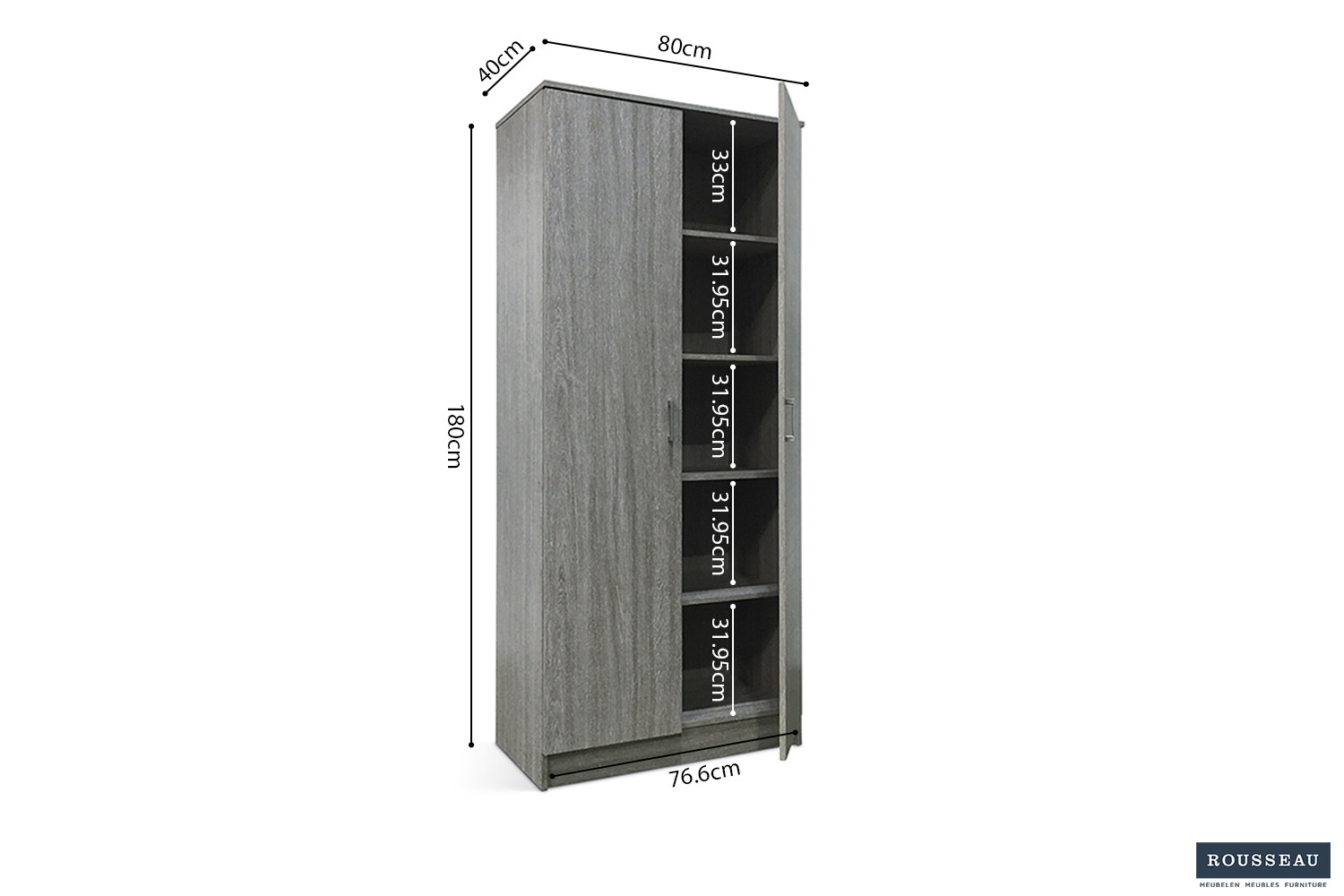 Image 6 for Opbergkast Ray 2 deuren en 4 legplanken Grijze eik