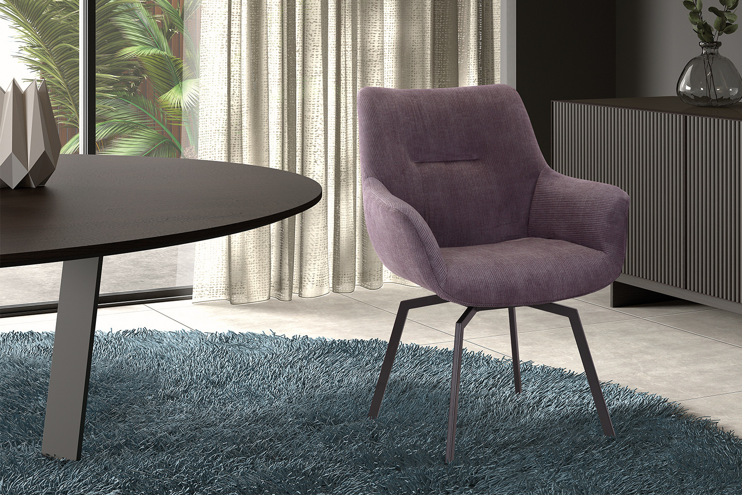 Image 2 for SALE - Stoel Modest Draaibaar Ribfluweel Grijs