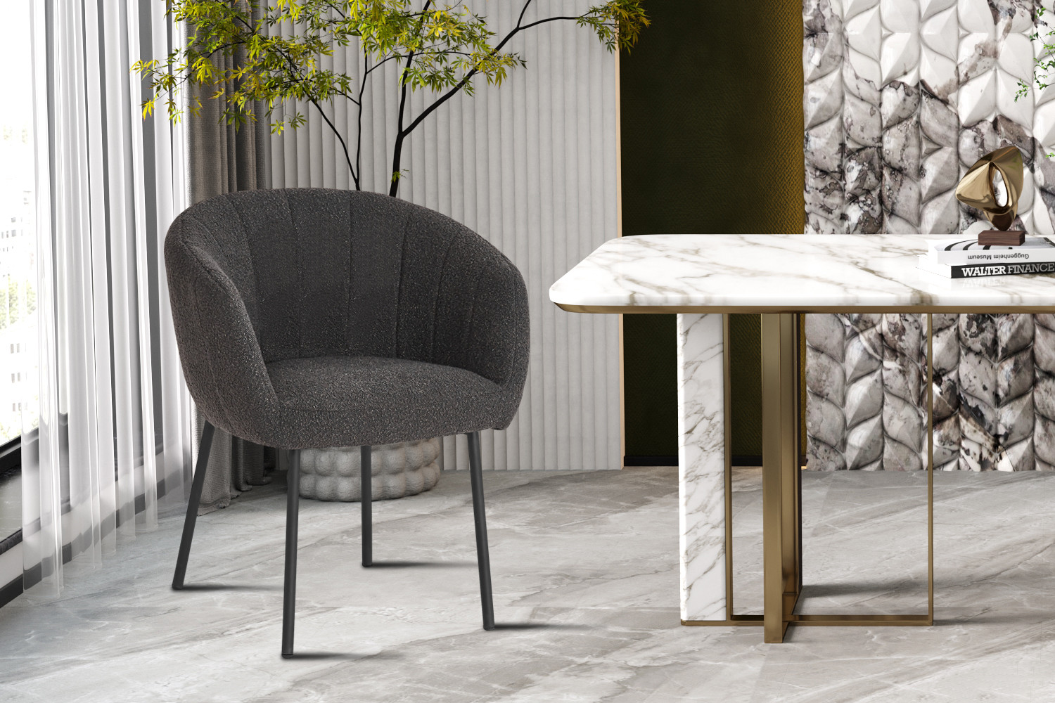 Image 1 for SALE - Stoel Sevilla Bouclé Grijs