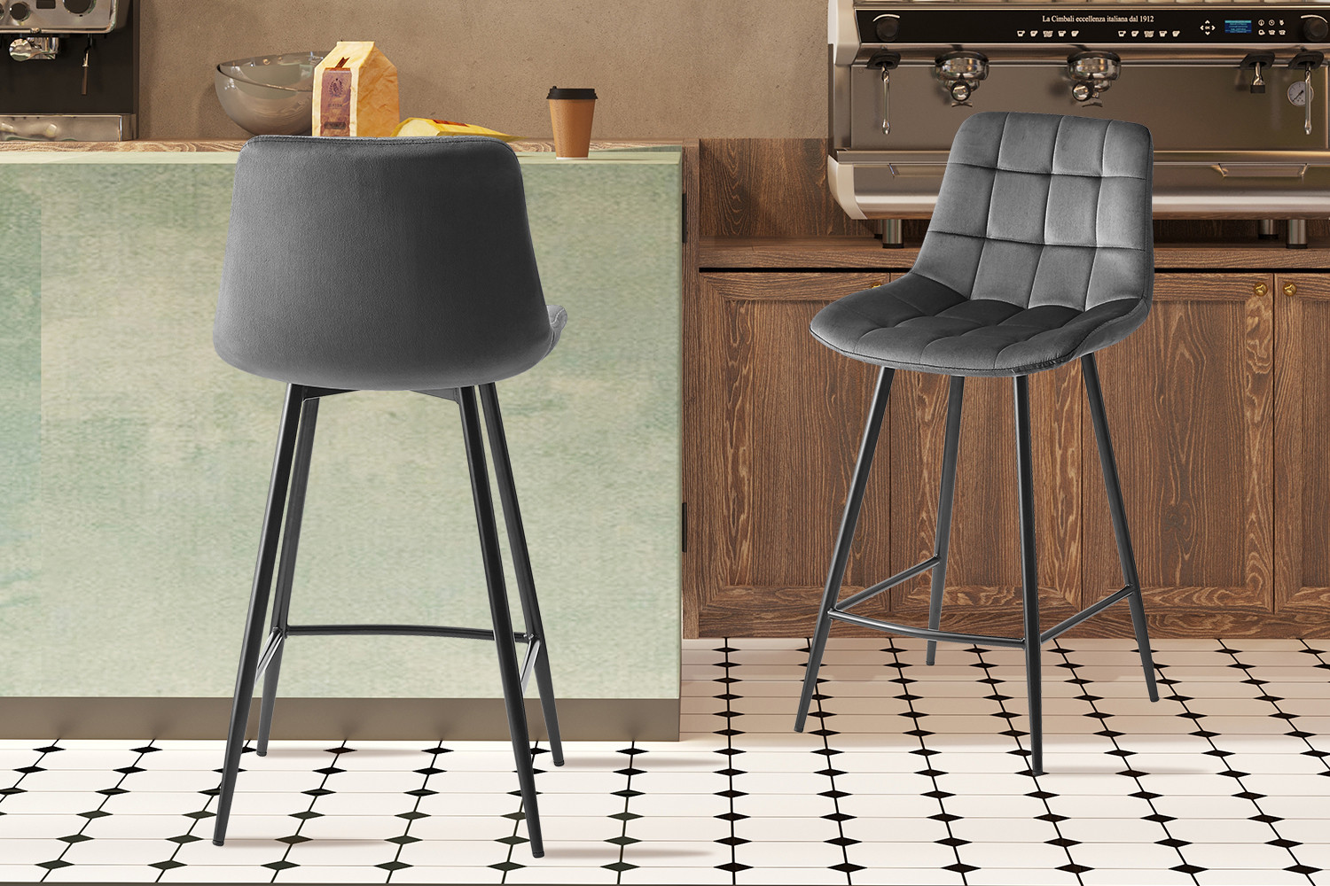 Image 1 for Counterstoel Juta Fluweel Donkergrijs