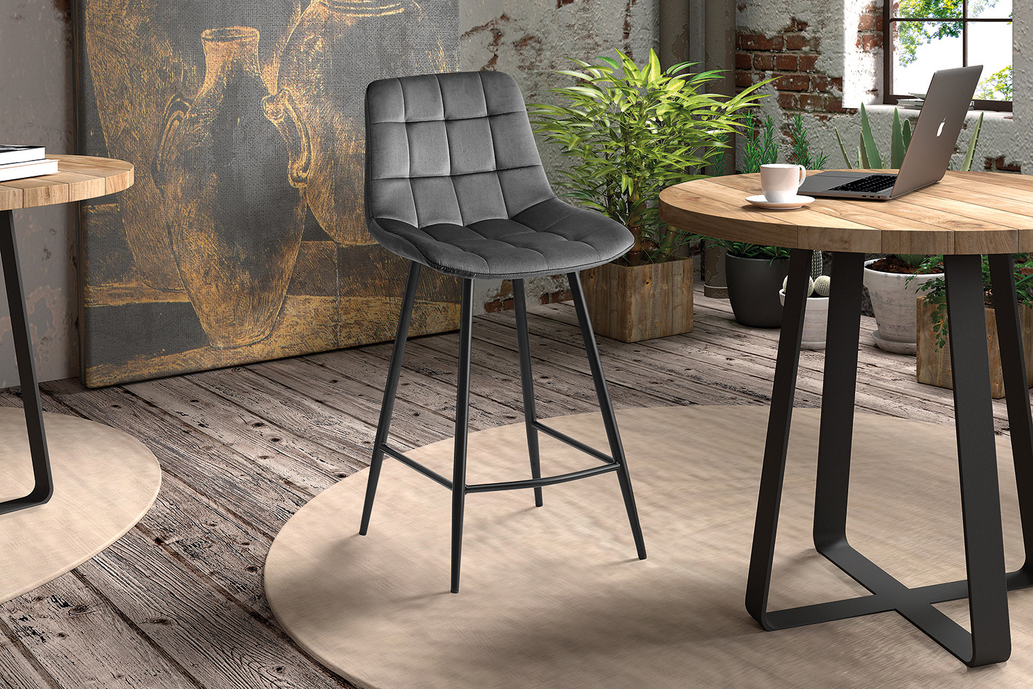 Image 2 for Counterstoel Juta Fluweel Donkergrijs