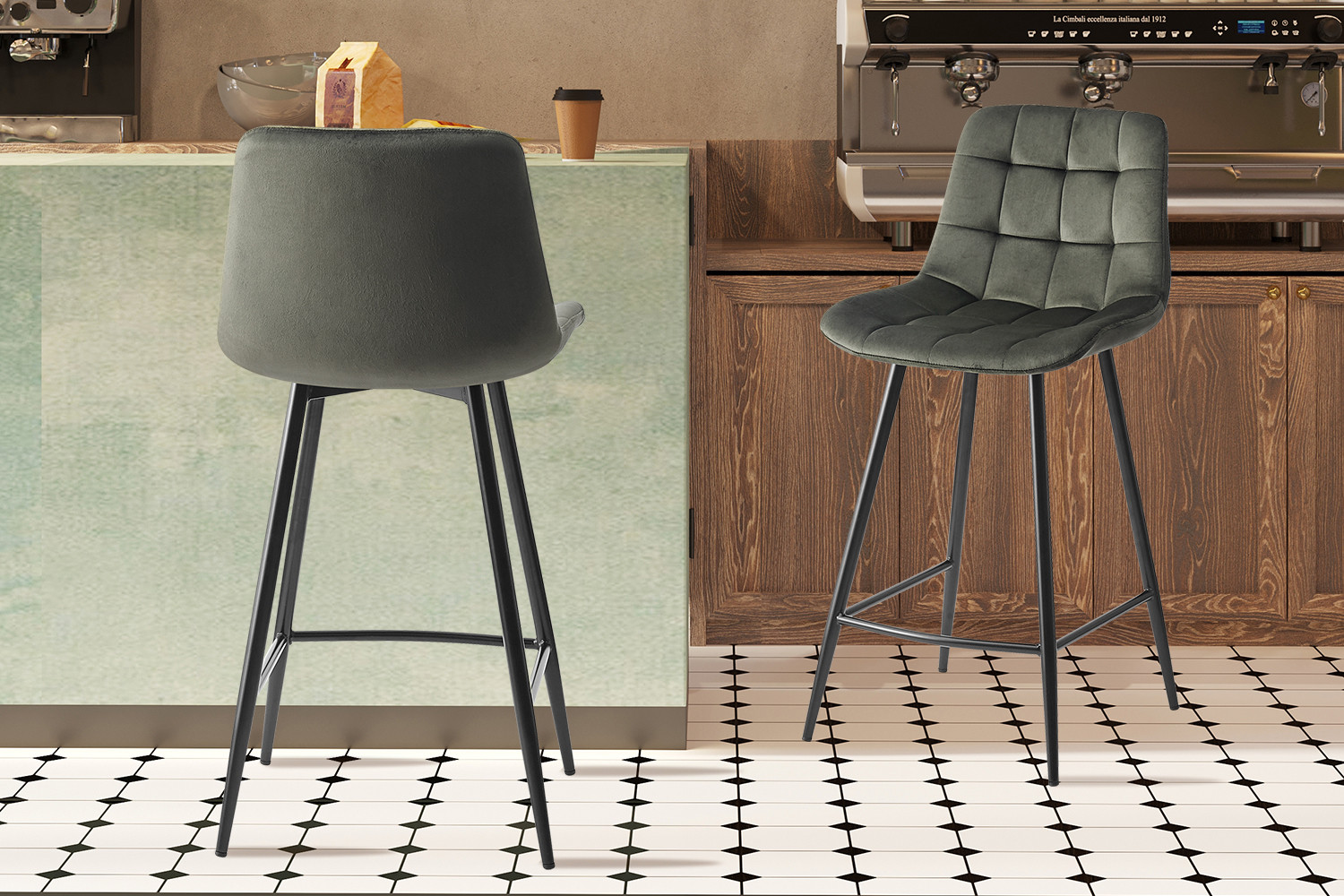 Image 1 for Counterstoel Juta Fluweel Groen