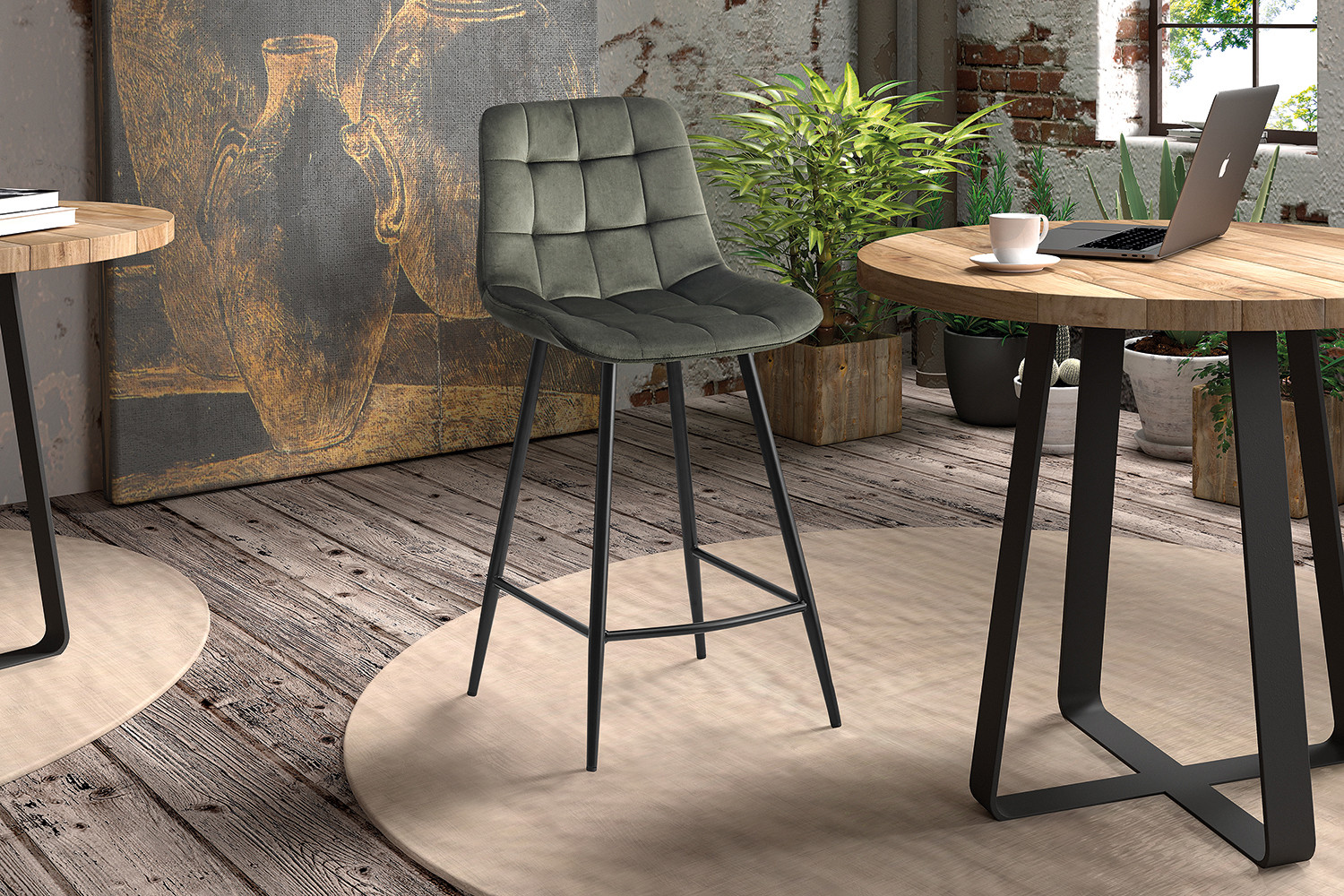 Image 2 for Counterstoel Juta Fluweel Groen