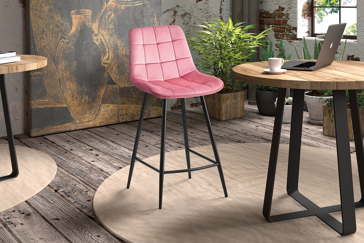 Image 2 for SALE - Counterstoel Juta Fluweel Roze