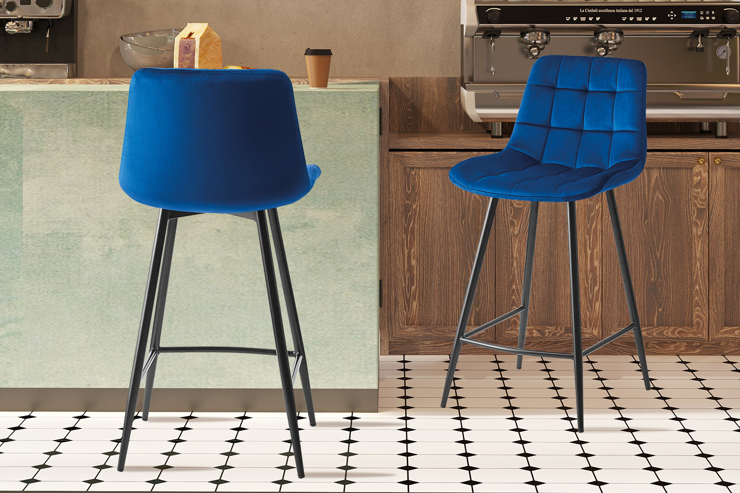 Image 2 for Counterstoel Juta Fluweel Blauw