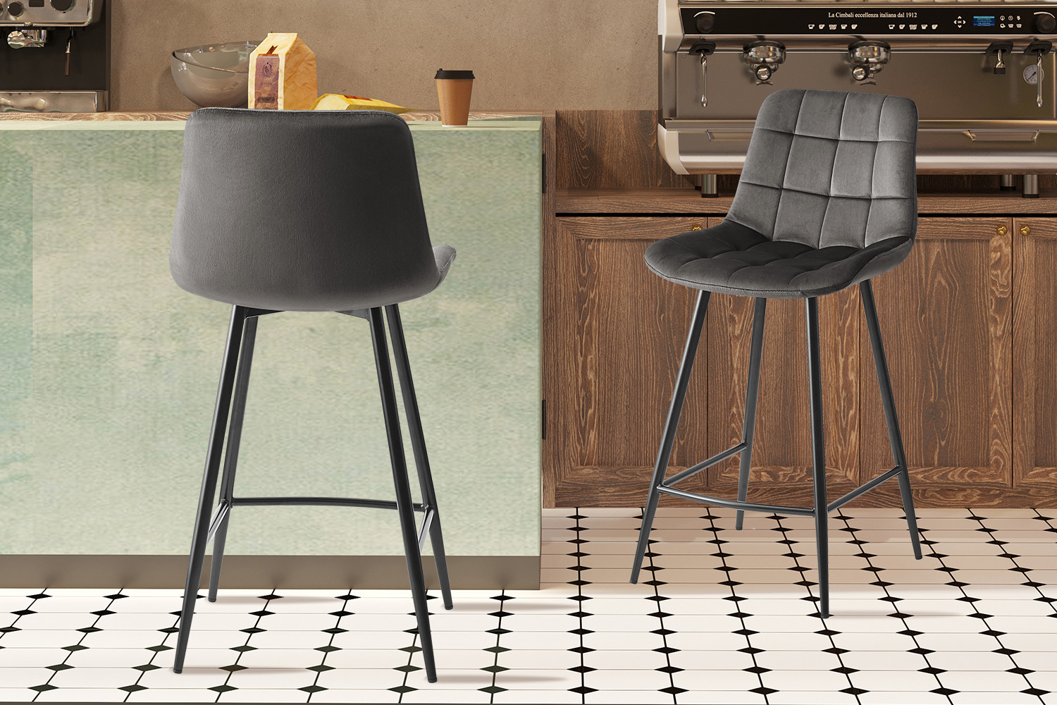 Image 2 for Counterstoel Juta Fluweel Taupe