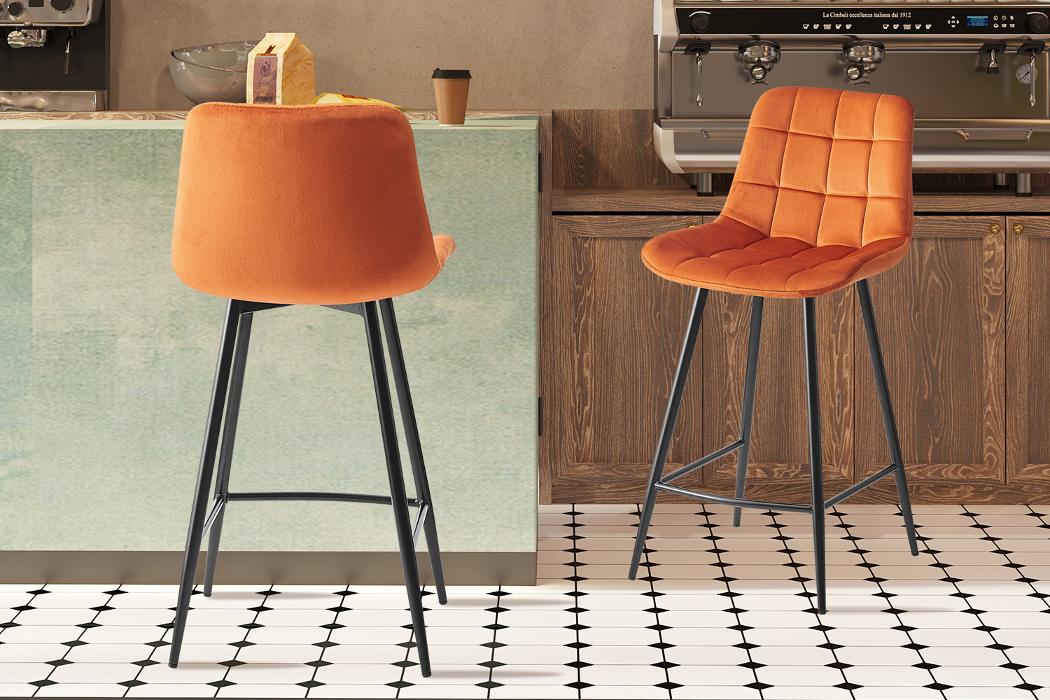 Image 1 for Counterstoel Juta Fluweel Oranje