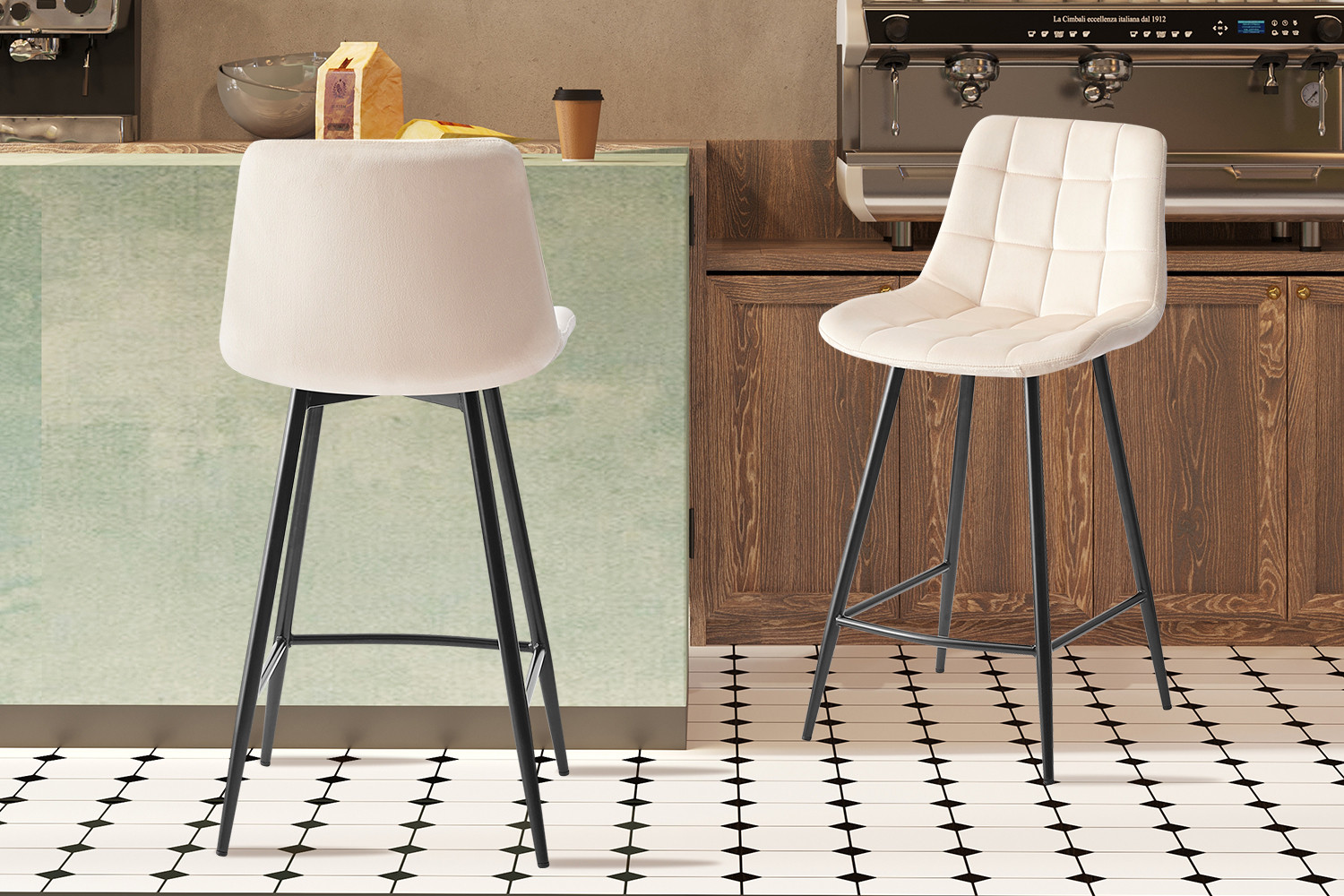 Image 1 for Counterstoel Juta Fluweel Beige