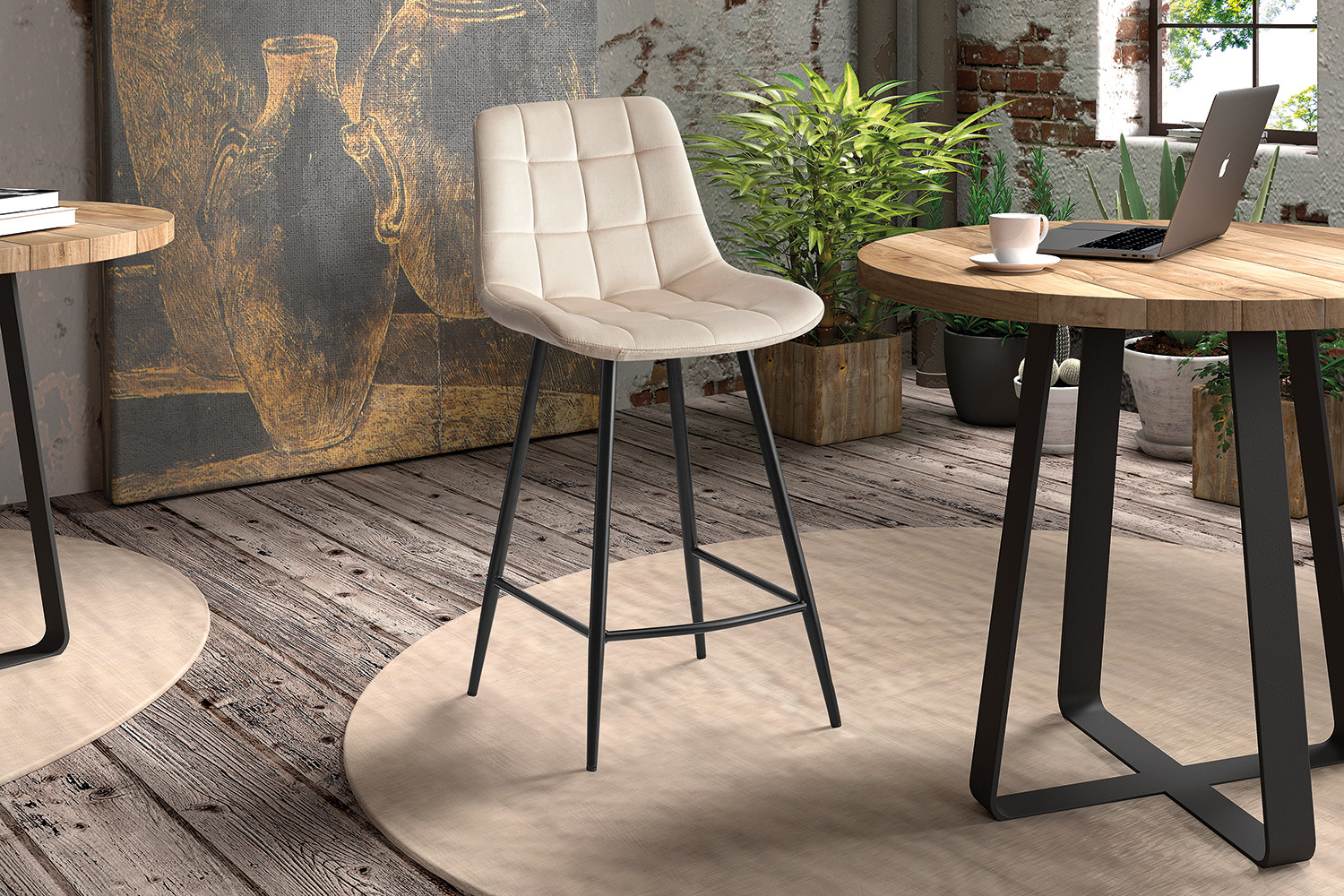 Image 2 for Counterstoel Juta Fluweel Beige