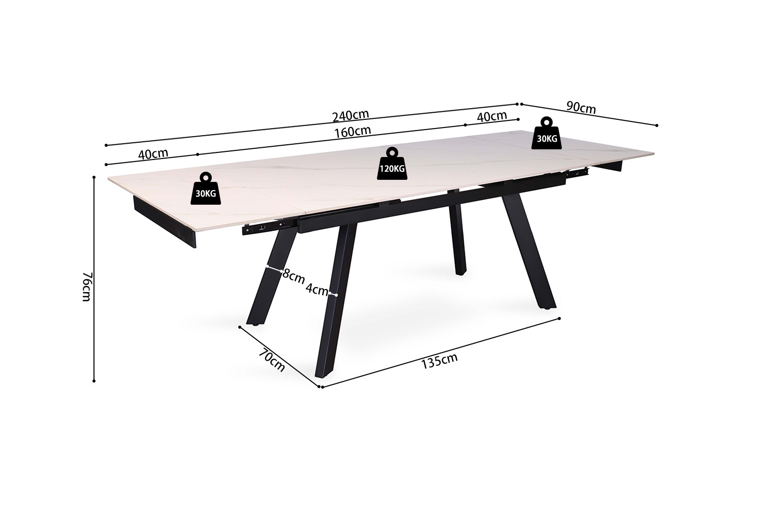 Image 14 for Uitschuifbare tafel Hera 160-240 cm Rechthoekig Steen Wit