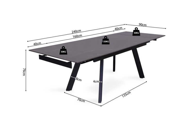 Image 11 for Uitschuifbare tafel Hera 160-240 cm Rechthoekig Steen Zwart