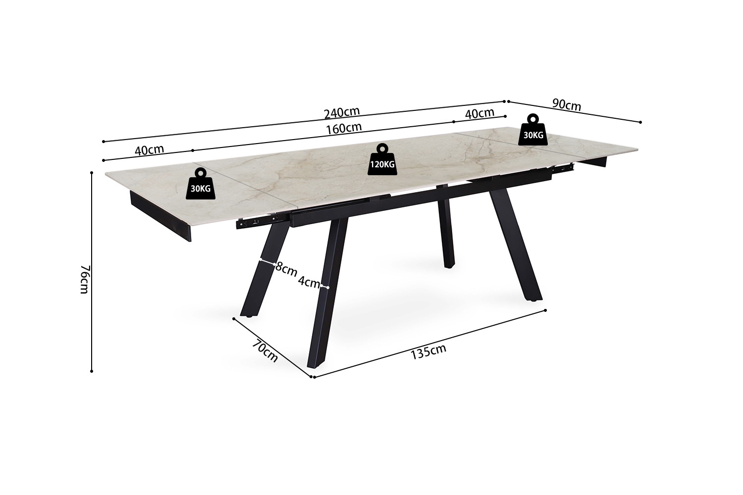 Image 10 for Uitschuifbare tafel Hera 160-240 cm Rechthoekig Glanzend Shakespear Beige