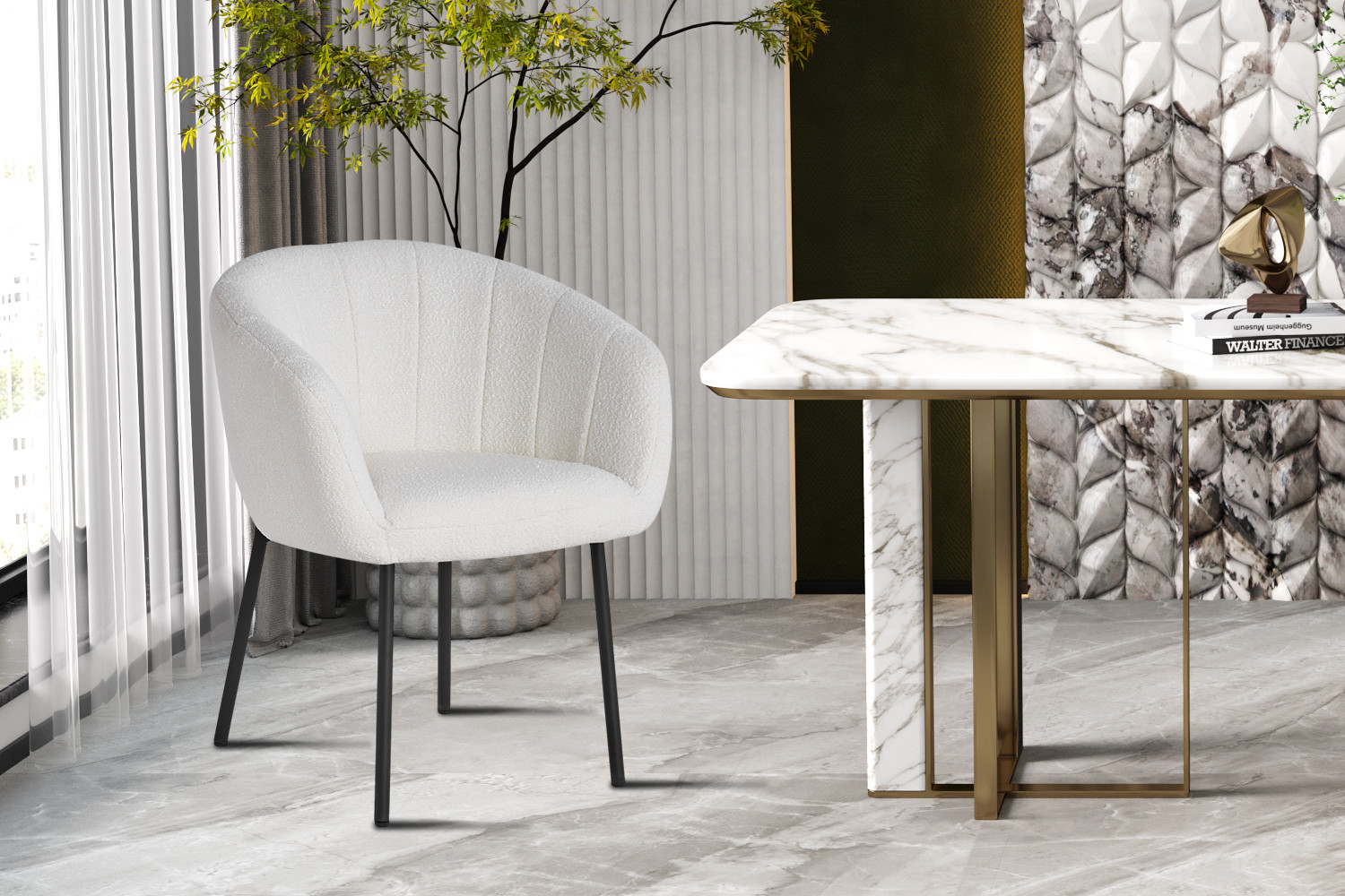 Image 1 for Stoel Sevilla Bouclé Wit