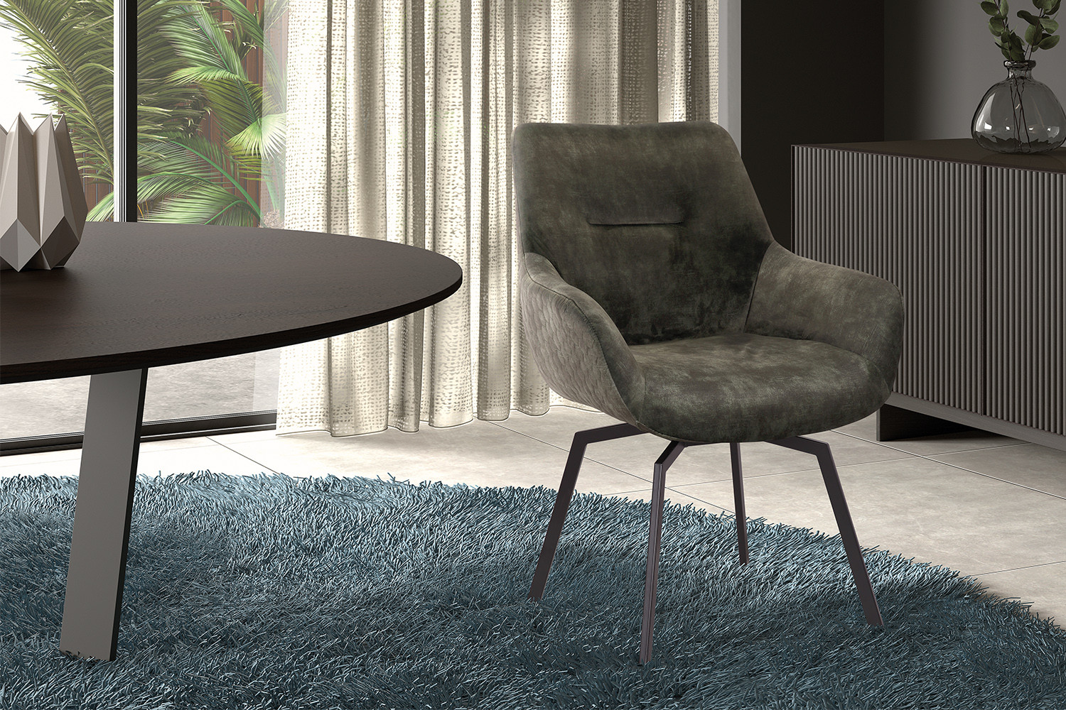 Image 2 for SALE - Stoel Modest Draaibaar Fluweel Groen