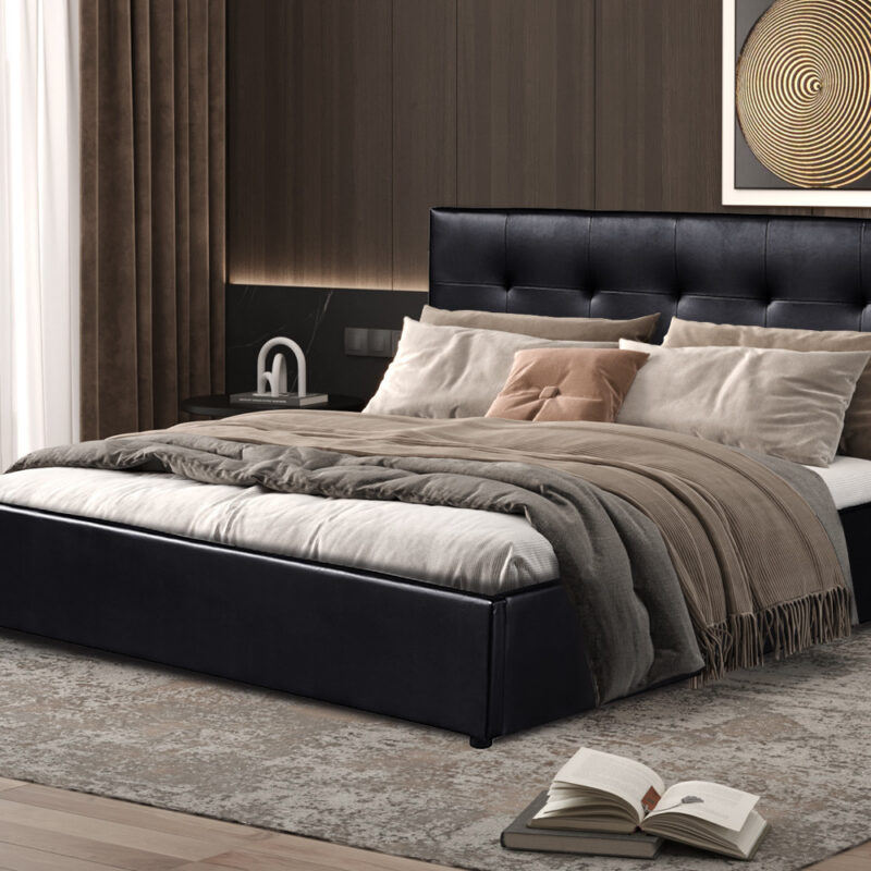 Image 1 for Bed met koffer Porto 160x200 met lattenbodem PU Zwart