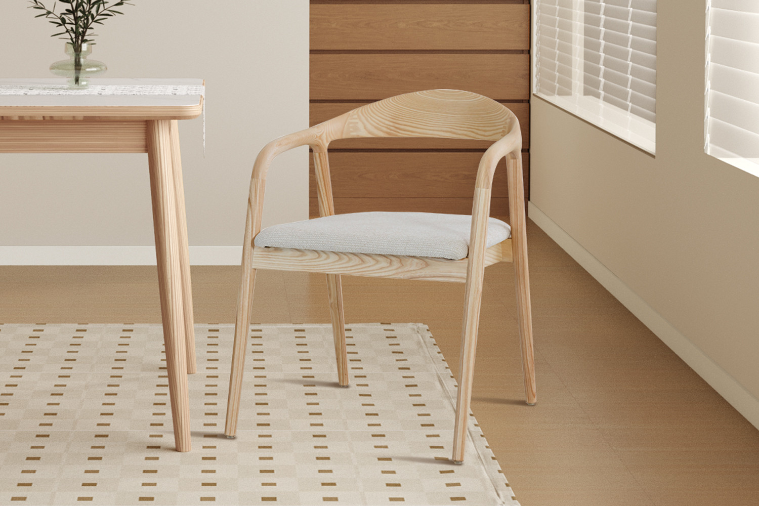 Image 2 for NEW - Stoel Claire Essenhout Naturel Stof Ote Milan 103 Beige