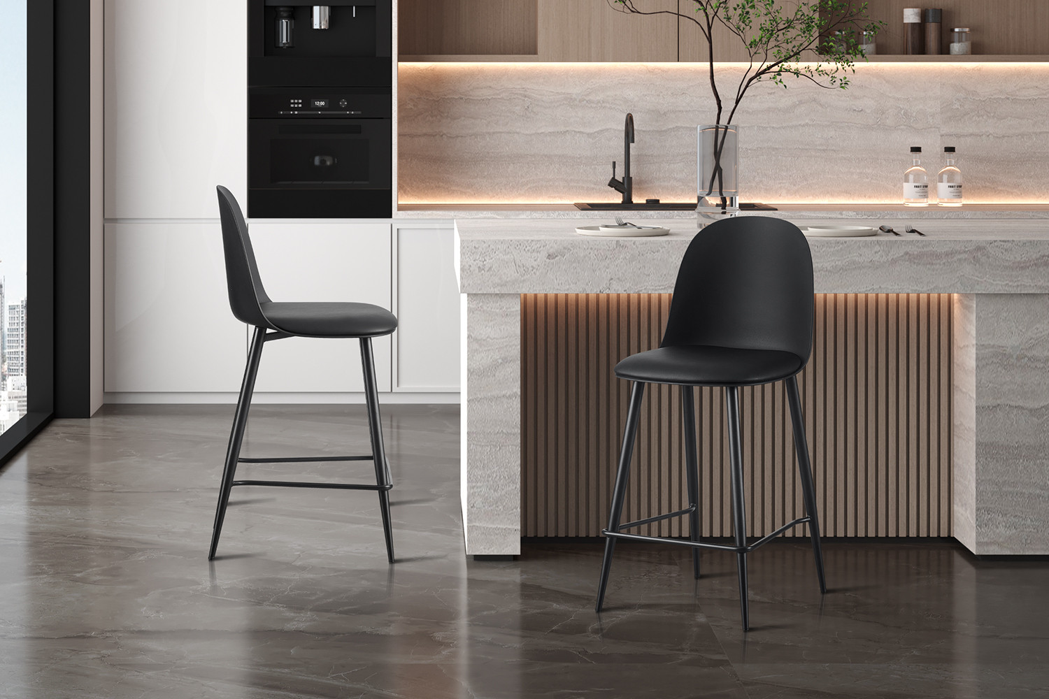 Image 3 for NEW - Counterstoel Jasmin Zitting PP kussen PU Zwart